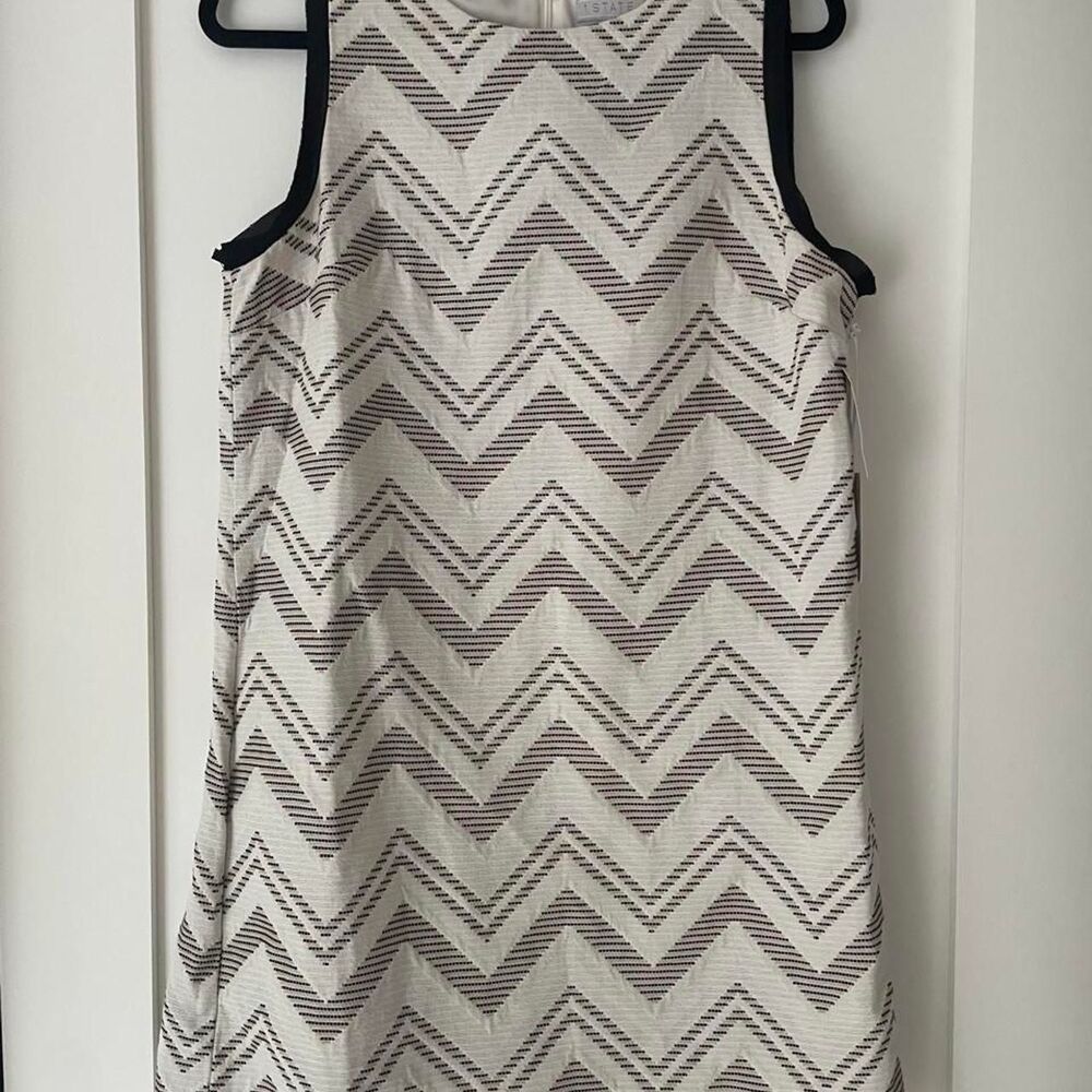 1.State White and Black Chevron Embroidered Sleeveless Dress